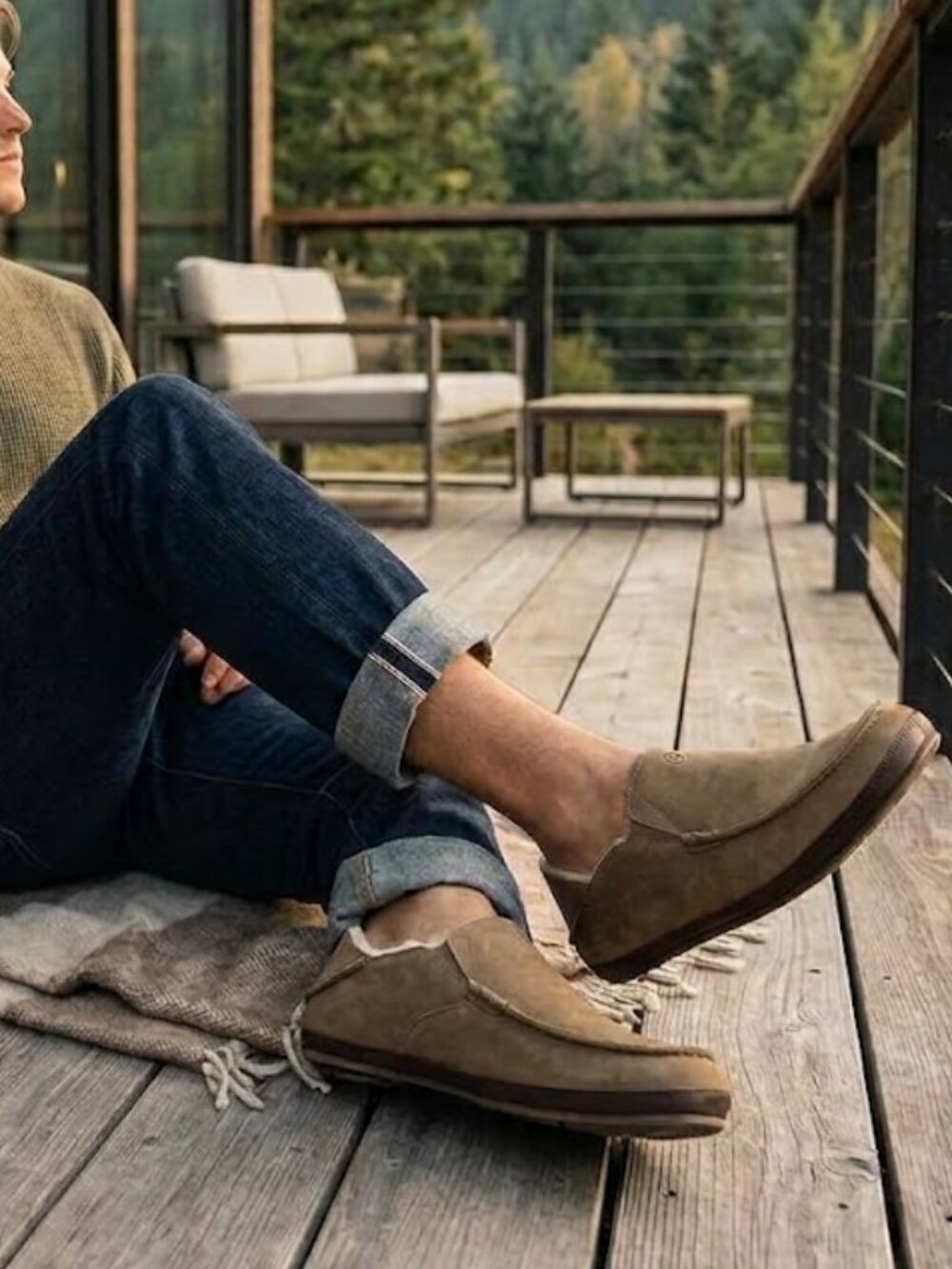 OluKai Moloa Men’s Nubuck Slipper Loafers Shoes $140 in Clay/Dark Java
